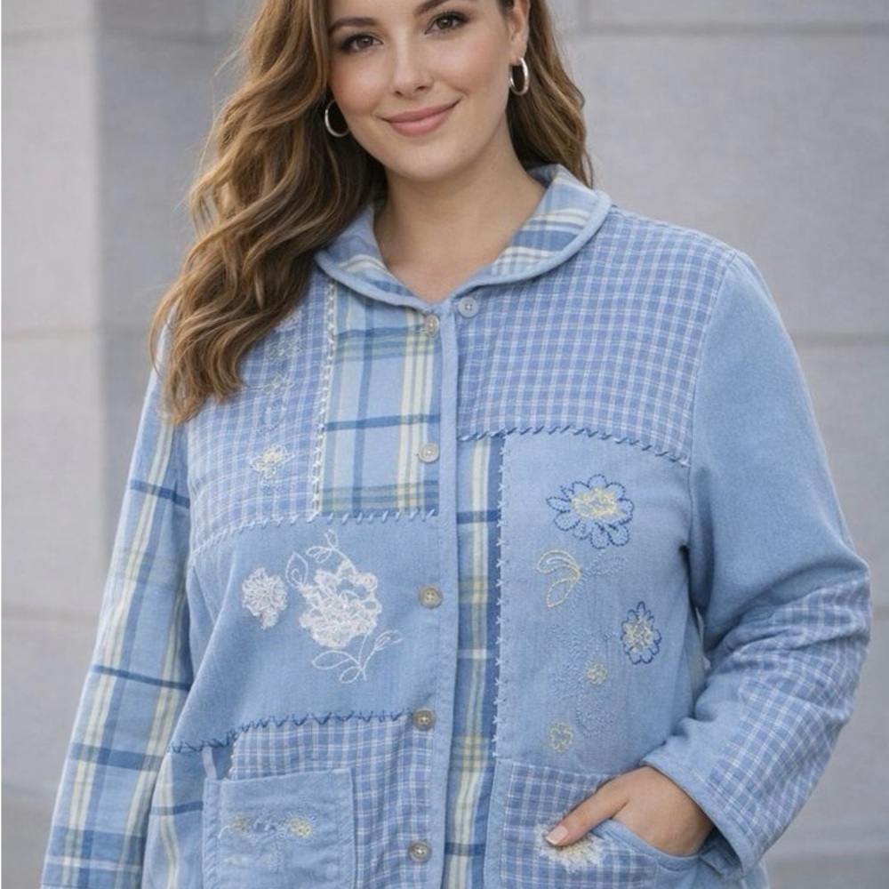 Large petite Blue Patchwork quilt jacket